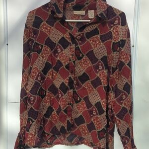 Vintage Looking Patchwork Button-Up Shirt With Belle Sleeves And Bow